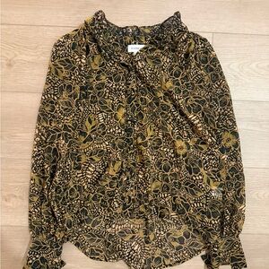 Evereve Black and Gold Leaf Print Blouse